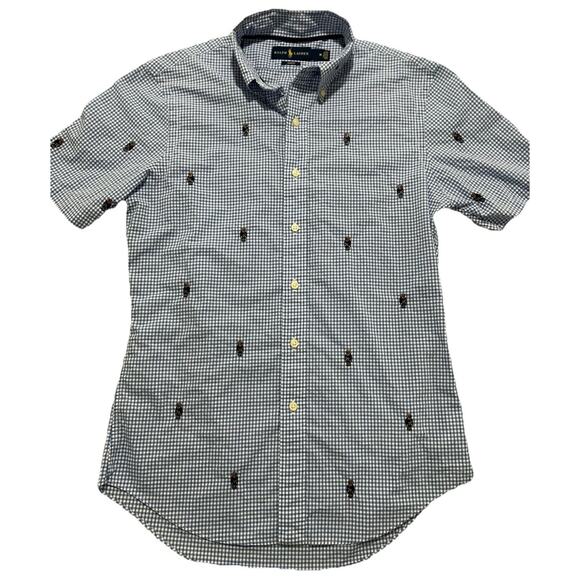Polo Ralph Lauren Men’s M Button Down Bear All Over Print Gingham Slim Fit - Picture 2 of 9